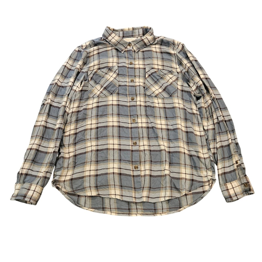 Lucky Brand Womens Classic Fit Plaid Button Down Shirt Blue Grey Viscose‎ Large